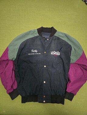 Vintage Good Wrench Racing Patch Colorblock Jacket - Black, Green, Magenta